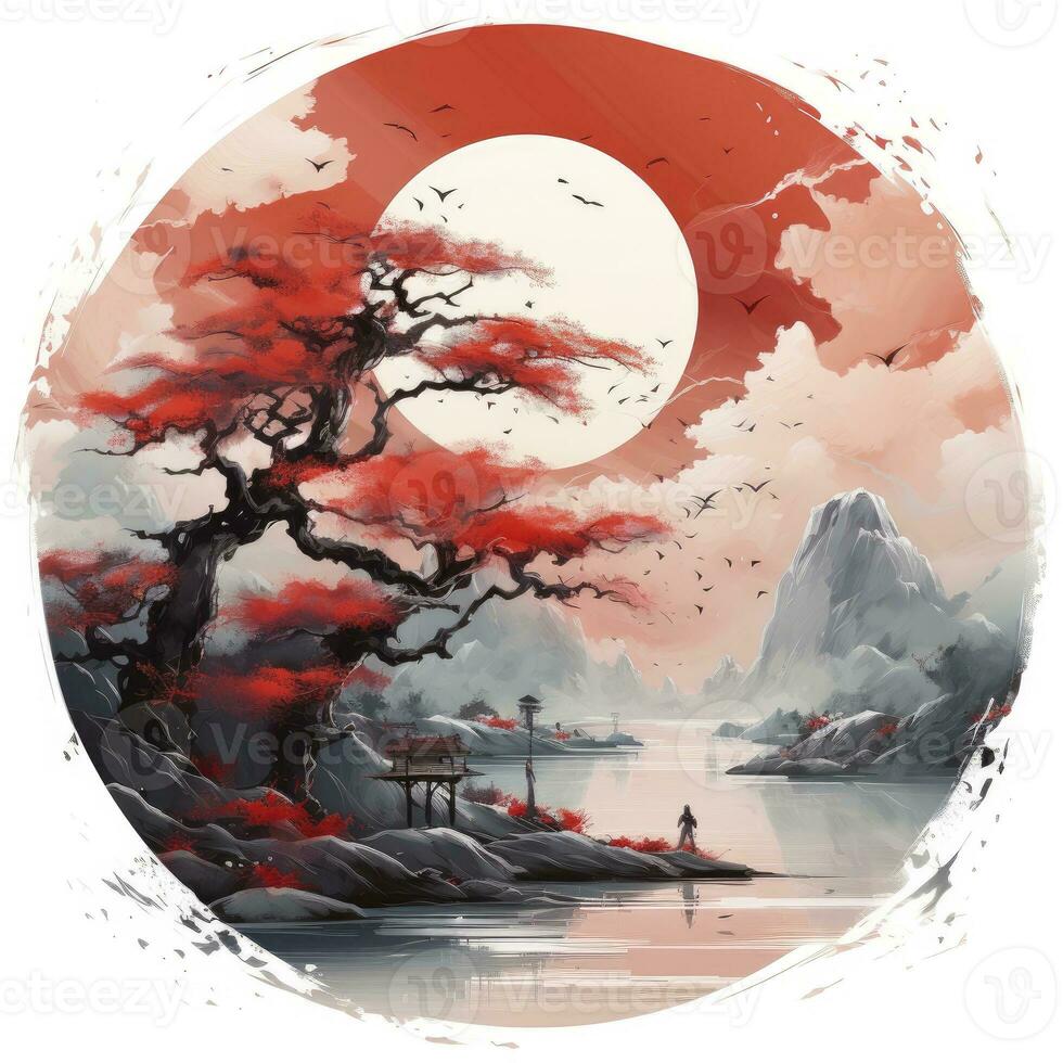 AI generated Chinese ink painting. T-shirt Design. AI Generated photo