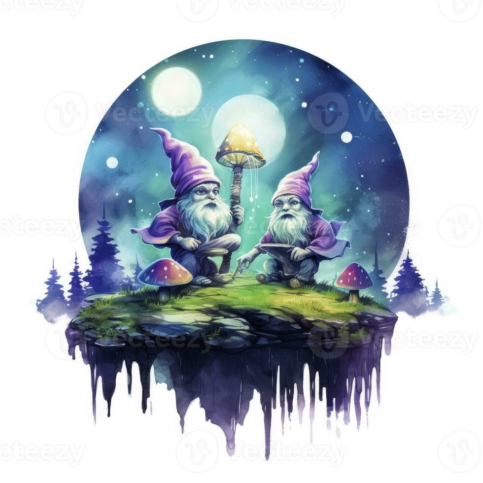 AI generated Watercolor Moonlit Glow of Enchanted Mushrooms for T-shirt Design. AI Generated photo