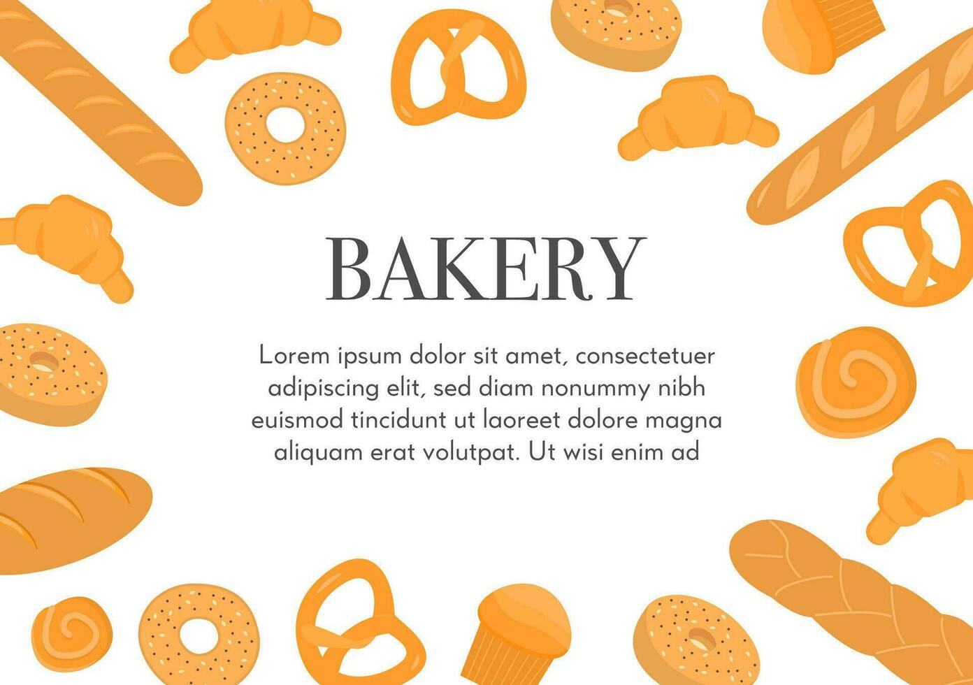 Banner template with various types of breads, delicious natural baked goods or sweet homemade pastry. Vector illustration for advertisement. Flyer design for bakery, restaurant menu or home bread.