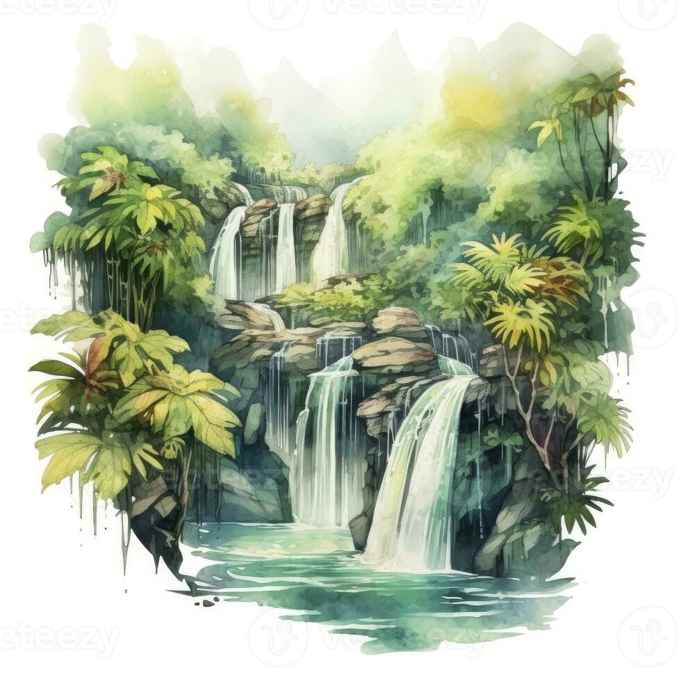 AI generated Green tropical waterfall in the forest. AI Generated photo