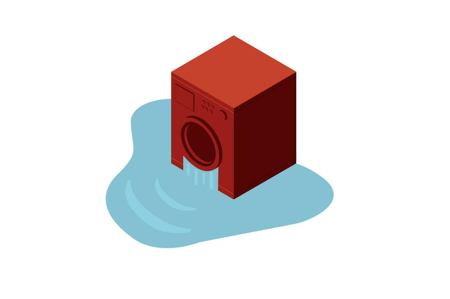 Concept of isometric broken red washing machine. Vector illustration.