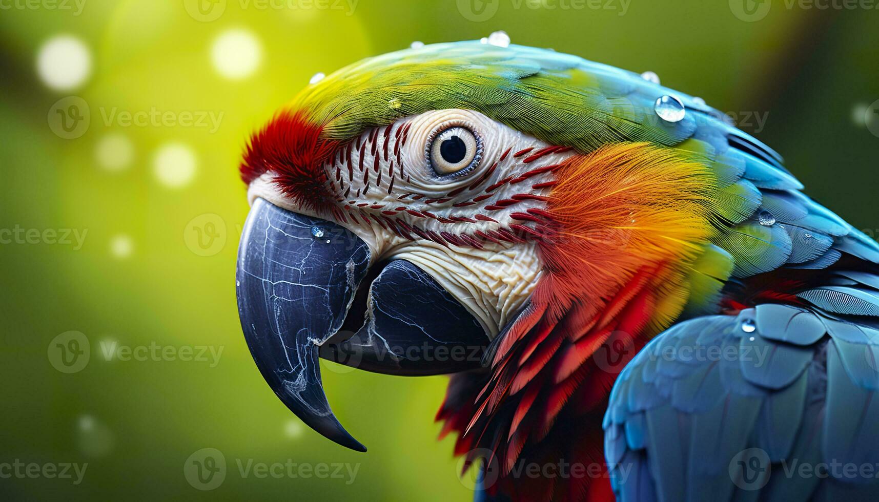 AI generated Tropical macaw perched, vibrant feathers in focus. Generative AI photo