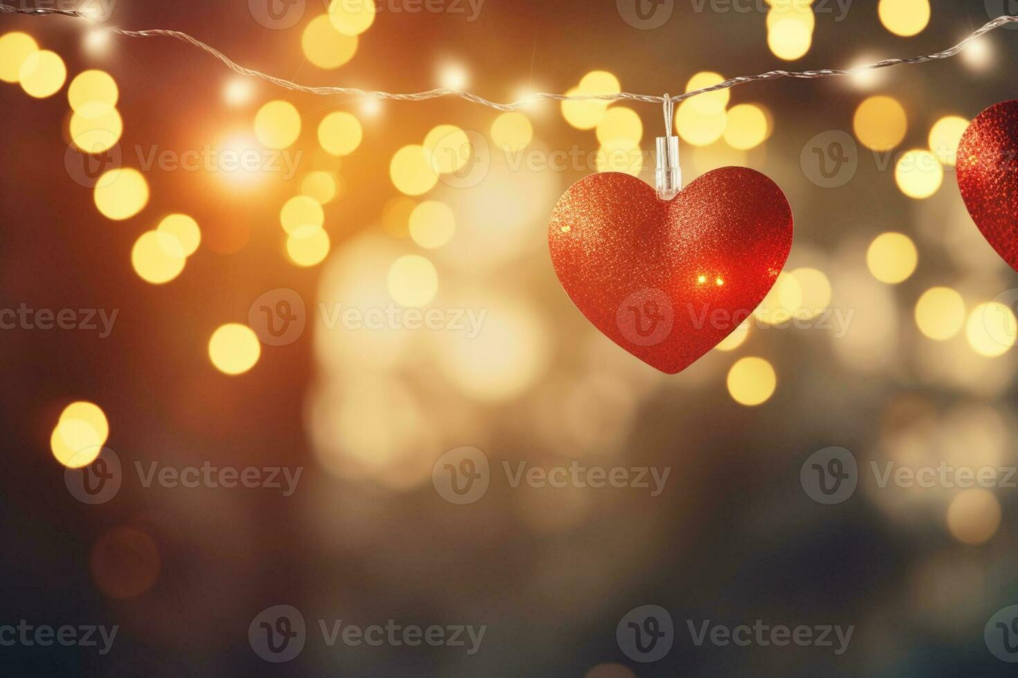 AI generated Valentine day love beautiful hearts hanging on branch of tree photo