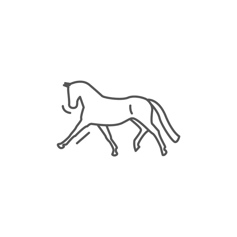 Dressage horse in gallop pirouette icon in doodle style on white background. Vector outline line art illustration flat design.