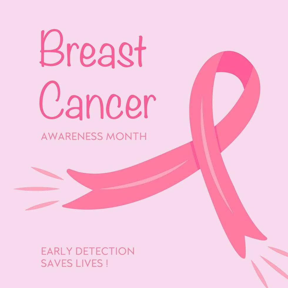 Poster for Breast Cancer Awareness Month. Flyer for october campaign against woman oncology illness. Placard with a pink ribbon. Vector illustration. Banner.