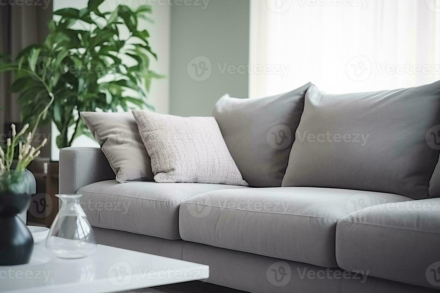 AI generated living room interior design with sofa minimal aesthetic 3d rendered photo