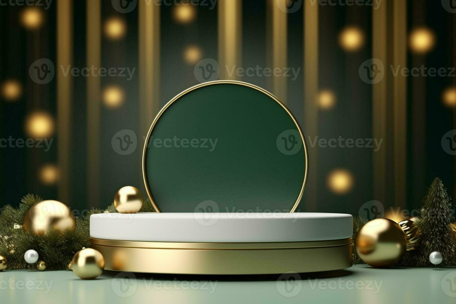 AI generated merry Christmas 3d rendered red Podium display for event photo