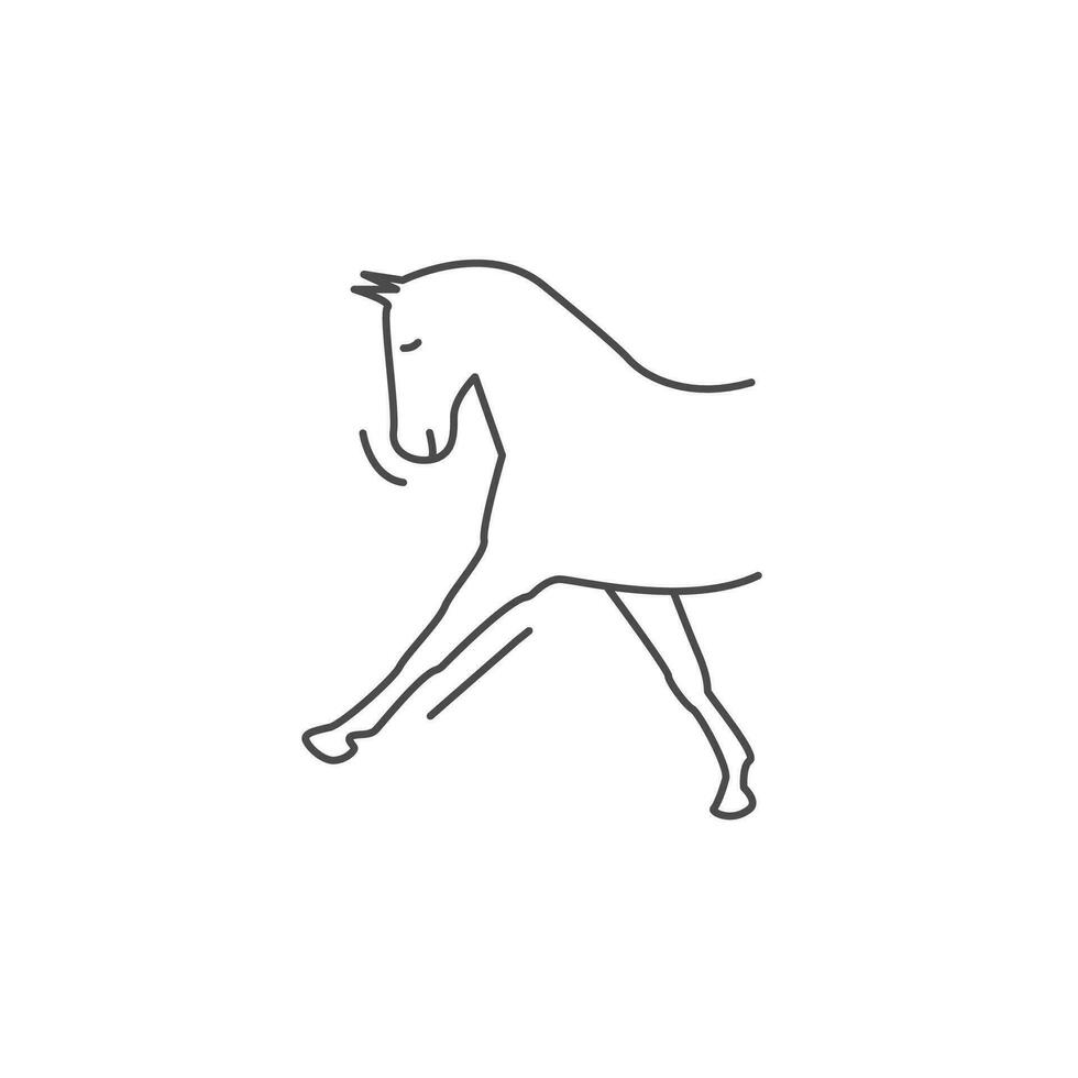 Dressage horse in gallop pirouette. Half body icon outline style on white background. Vector line art illustration flat design.