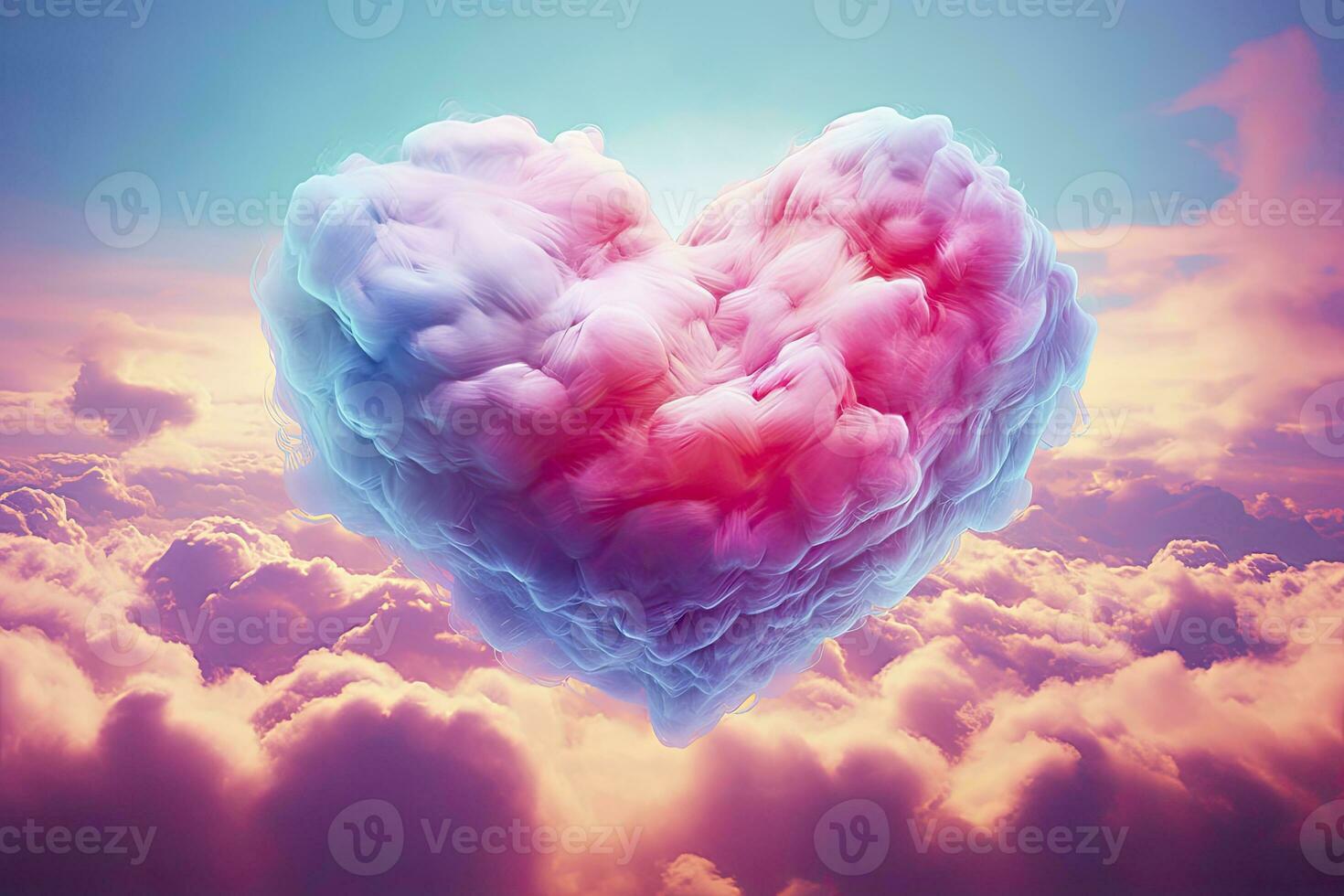 AI generated Beautiful colorful valentine's day heart in the clouds as abstract background. AI Generated photo