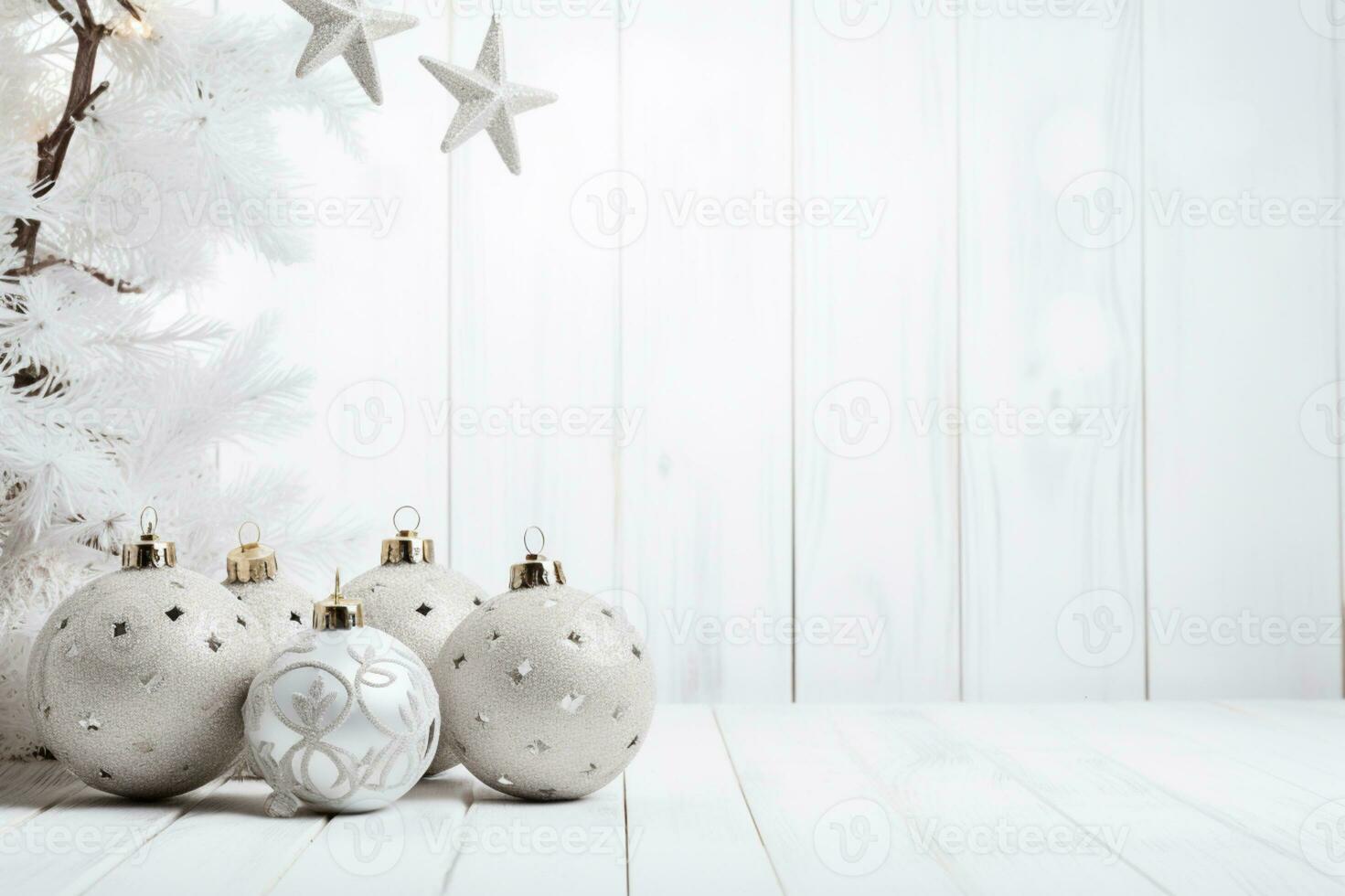 AI generated Merry christmas and happy new year, holidays greeting card with blurred bokeh background photo