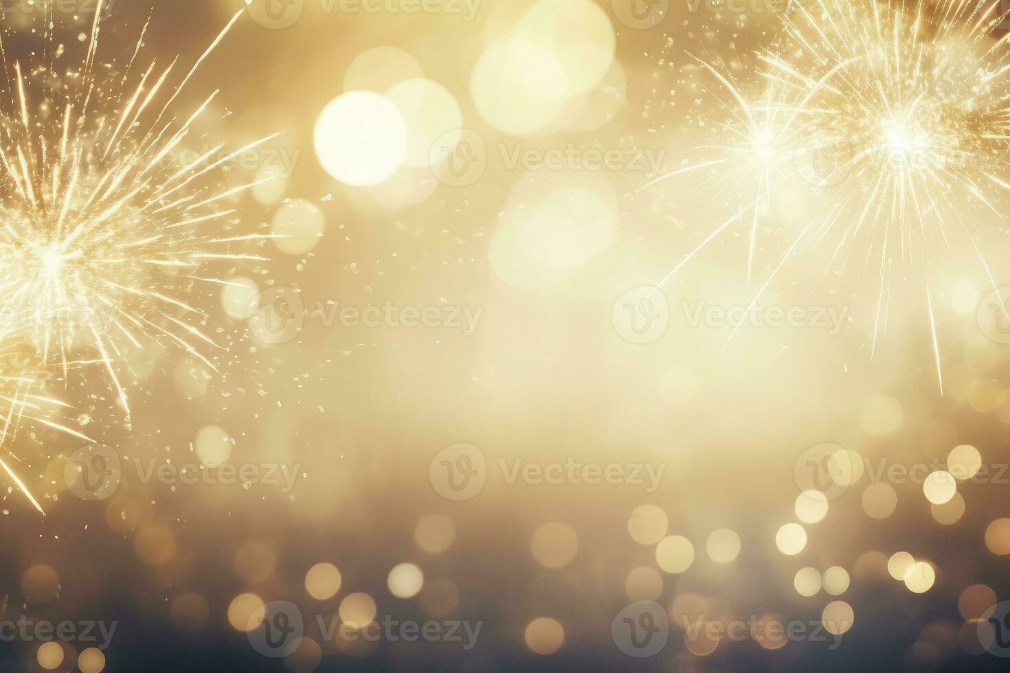 AI generated Gold Vintage Fireworks and bokeh on New Year's Eve and copy space. AI Generated photo