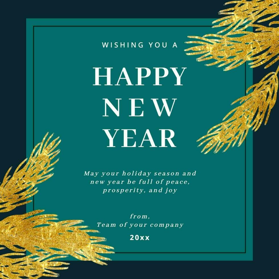 new year greeting with green and gold post template