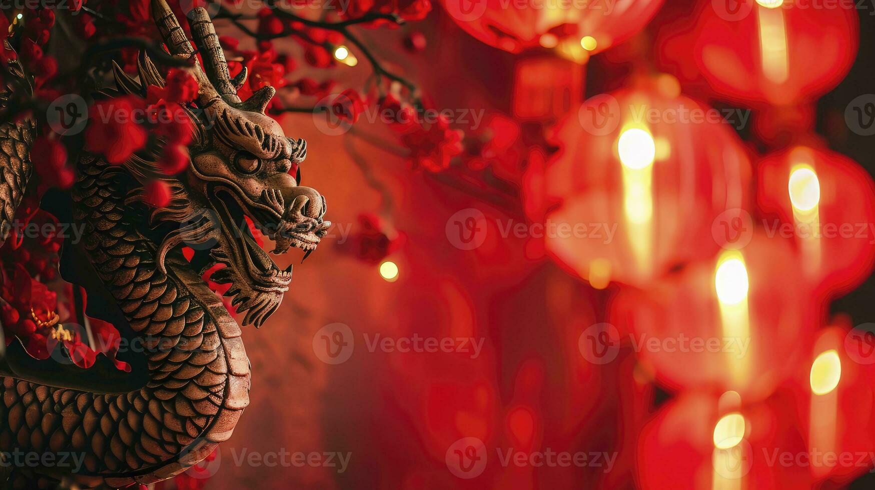 AI generated Chinese holiday background with dragon photo