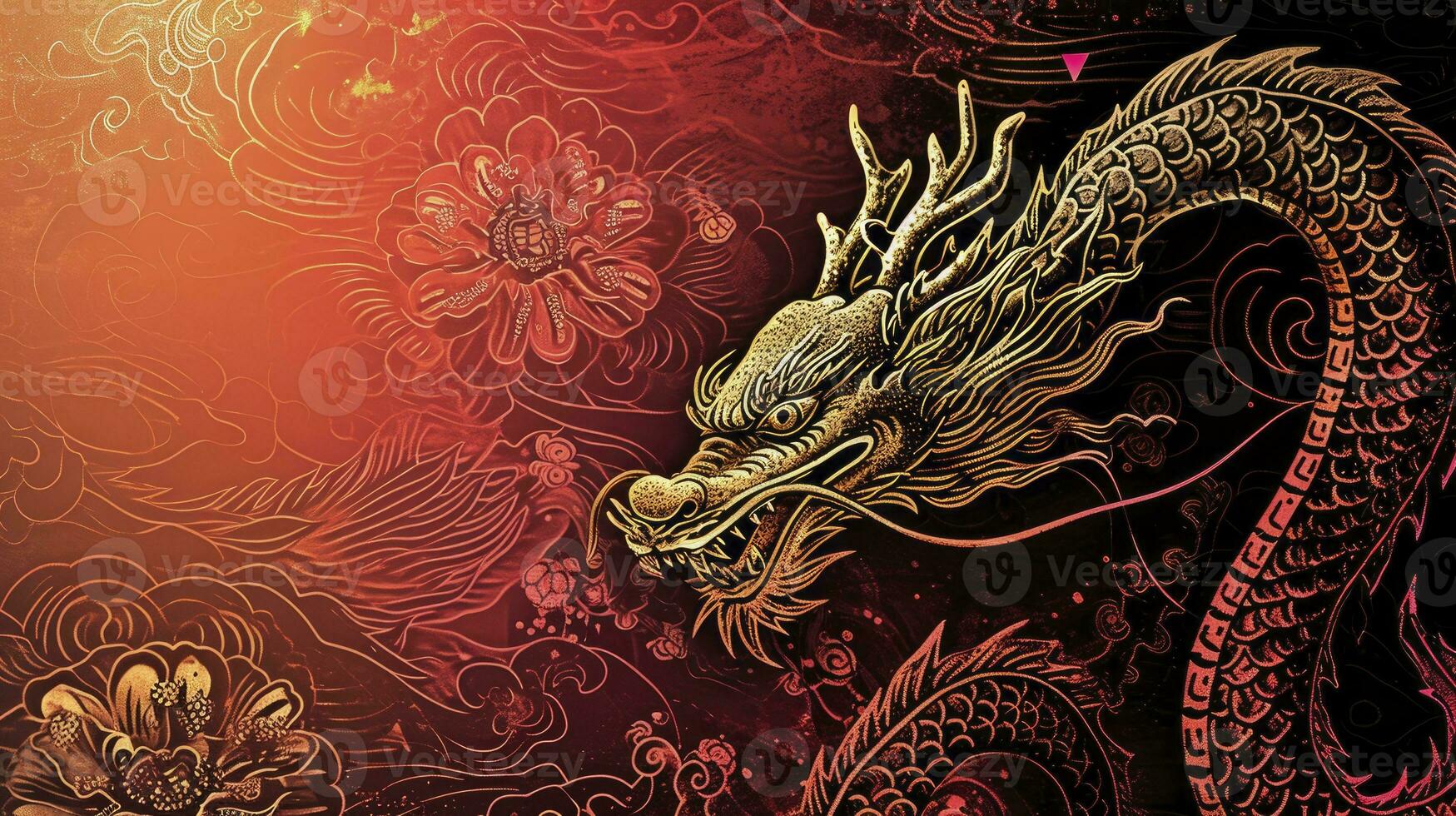 AI generated Chinese holiday background with dragon photo