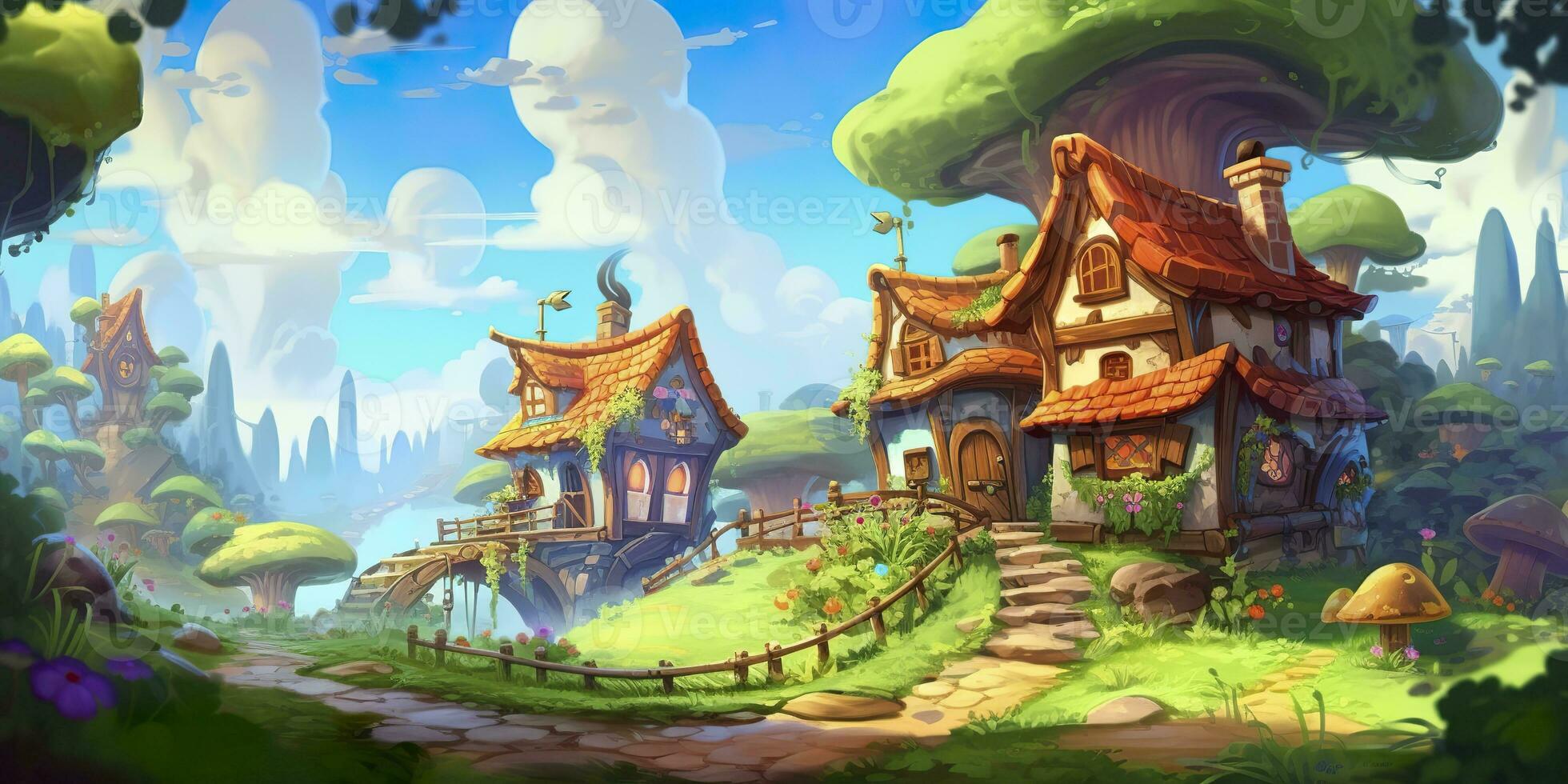 AI generated Cute Cartoon Fantasy Home on a Sunny Day. AI Generative photo