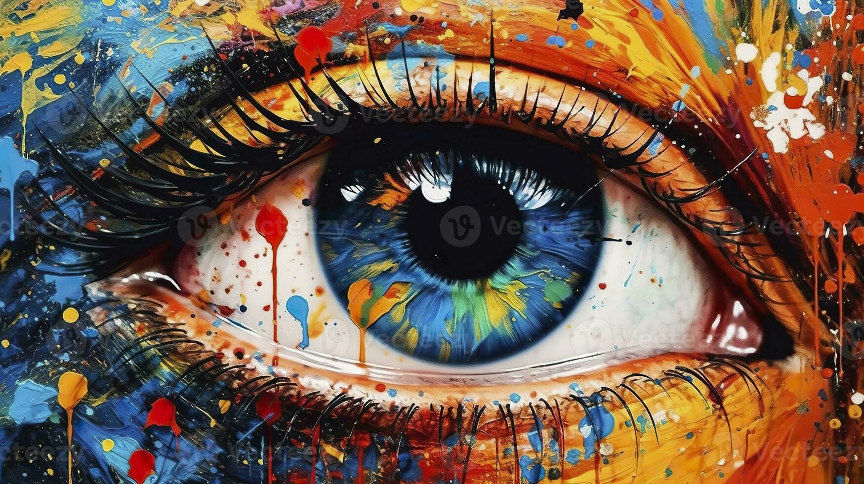 AI generated Fluorite oil painting. Conceptual abstract picture of the eye. Oil painting in colorful colors. Conceptual abstract closeup of an oil painting and palette knife on canvas. AI Generative photo