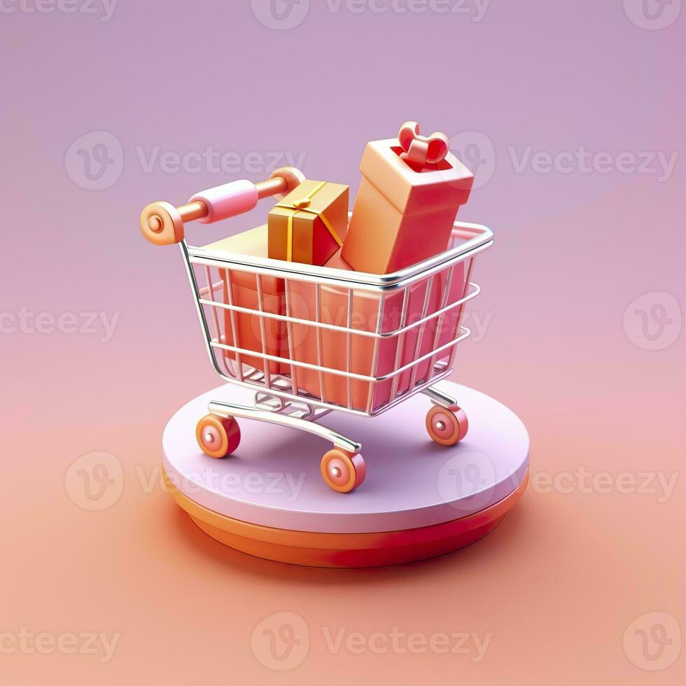 AI generated Light Orange and Pink Shopping Cart with Gift Box Icon. AI Generative photo