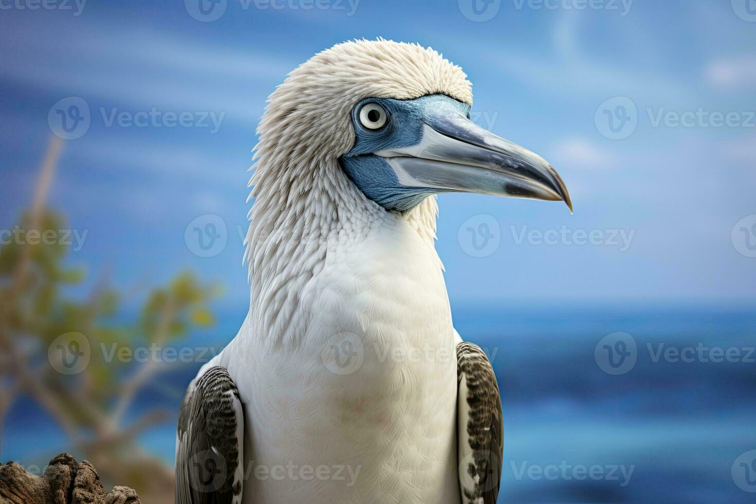 AI generated The rare blue-footed booby rests on the beach. AI Generated photo