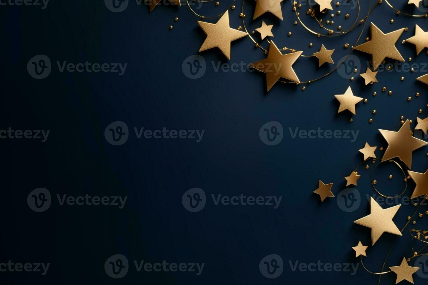 AI generated Blue christmas background with gold stars photo