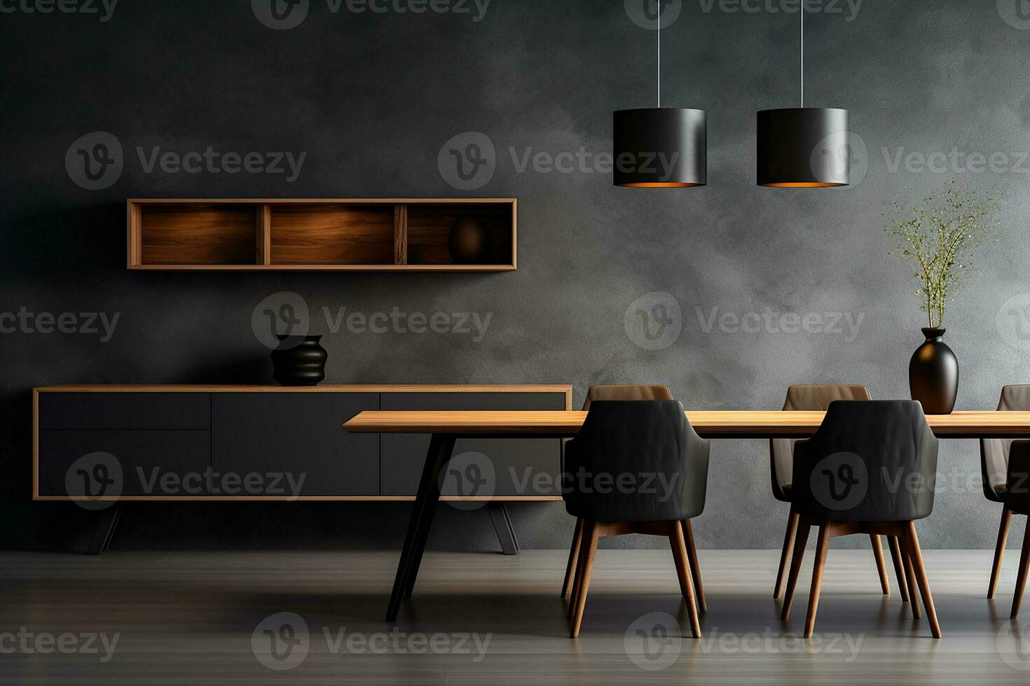 AI generated 3d rendered Minimal style Modern dining room with and interior design with chair and dining table photo