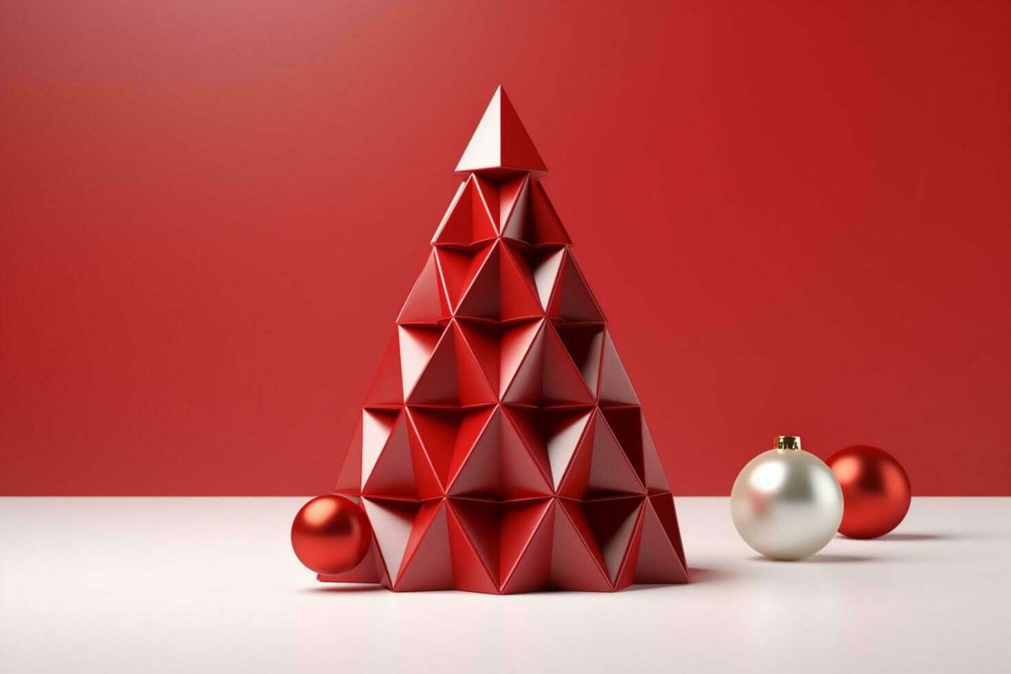 AI generated Red Christmas tree made with card paper copy space red isolated background photo