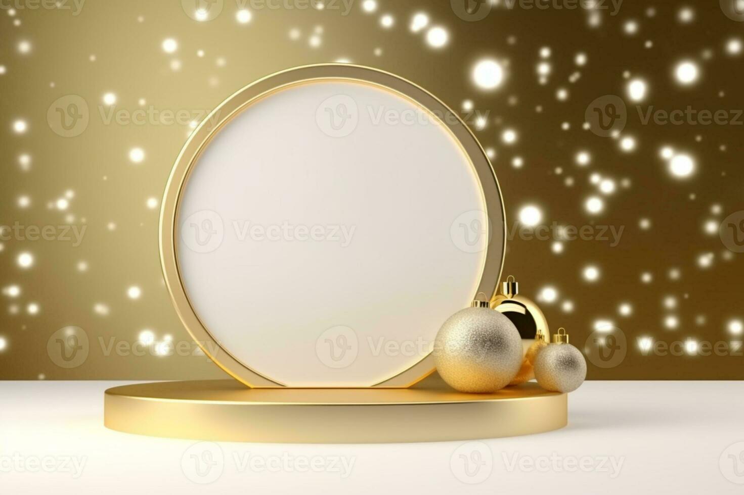 AI generated 3d rendered golden Podium display for merry Christmas event photo