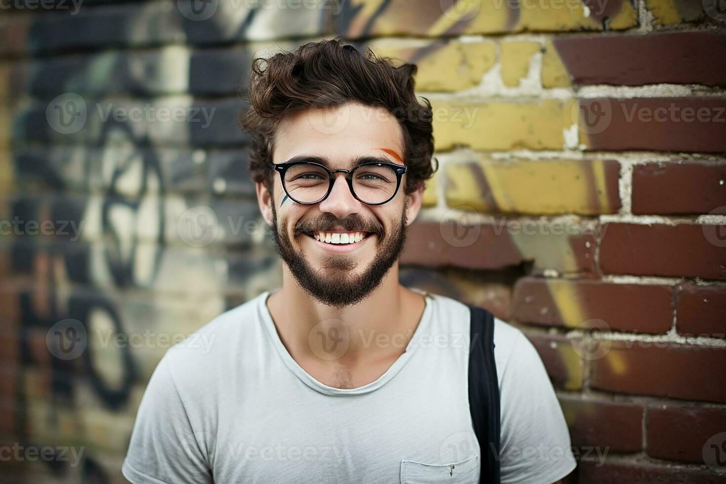 AI generated caucasian happy male in university campus portrait of teenage male student standing in a college photo