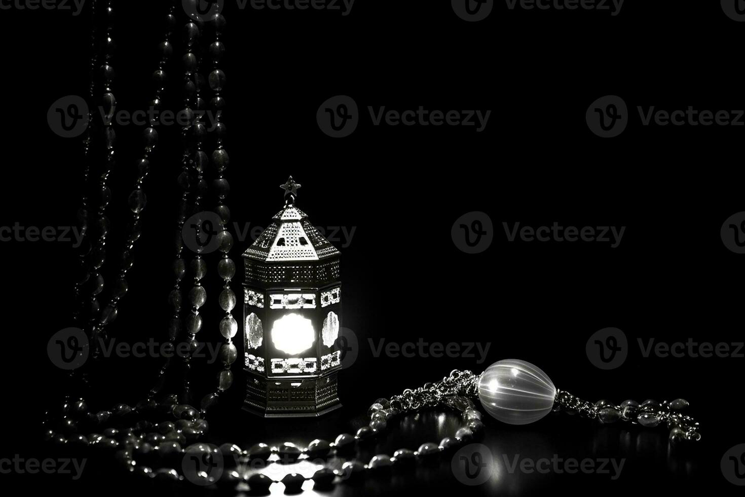 AI generated Black and white Arabic lantern glowing for Muslim holy month Ramadan Kareem photo