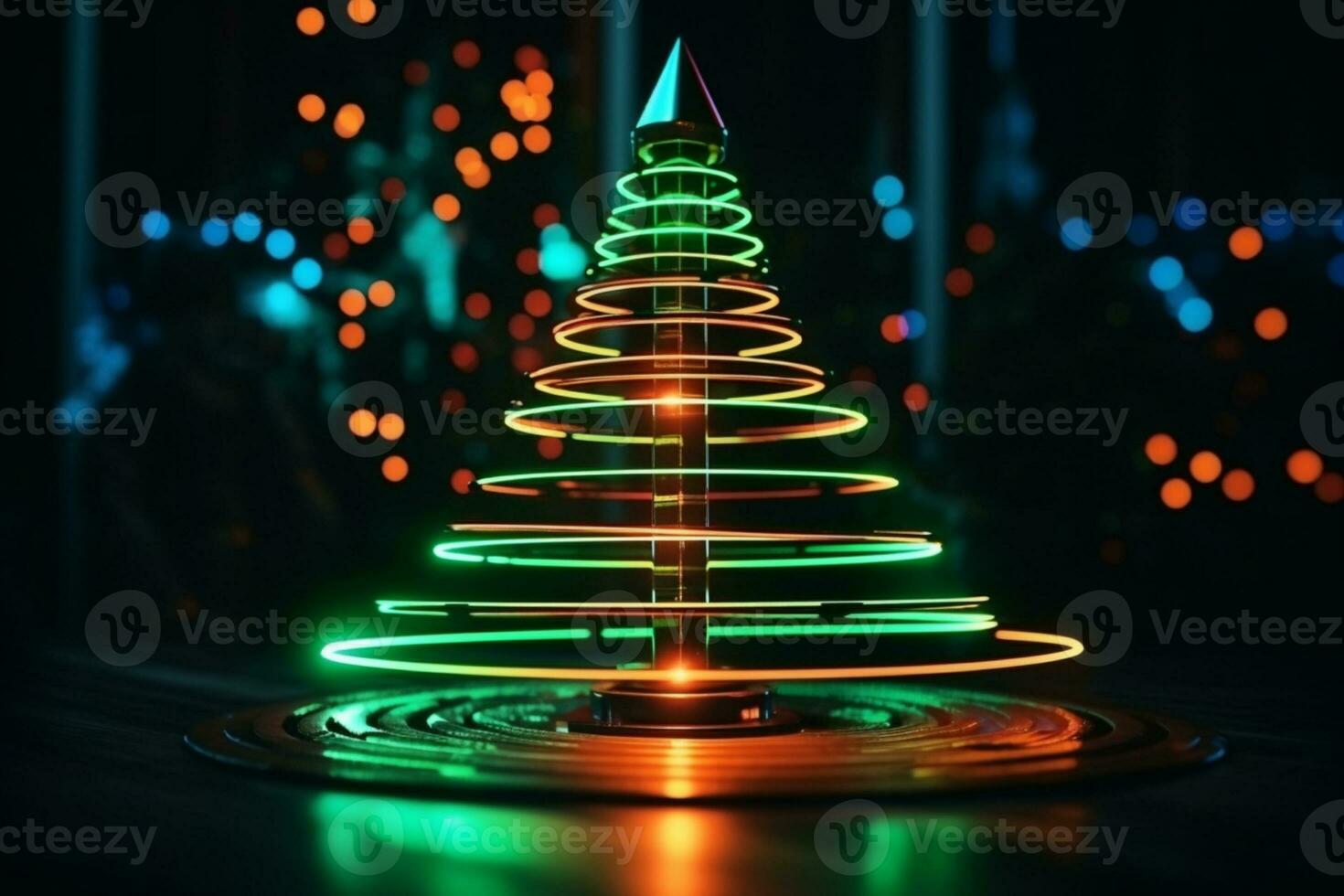 AI generated Christmas tree concept made of light trail technology concept photo