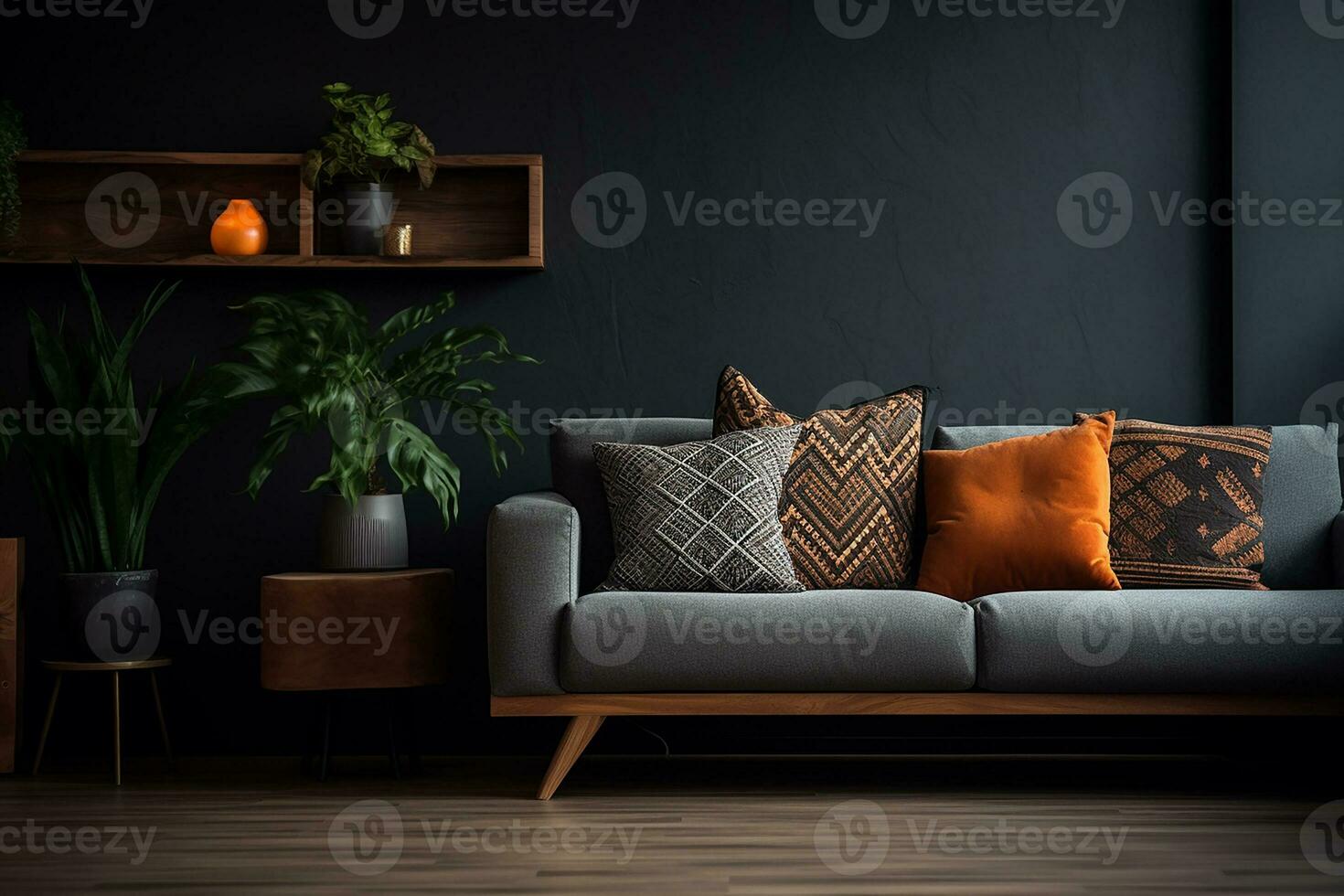 AI generated 3d rendered Minimal style Modern living room interior design with sofa photo