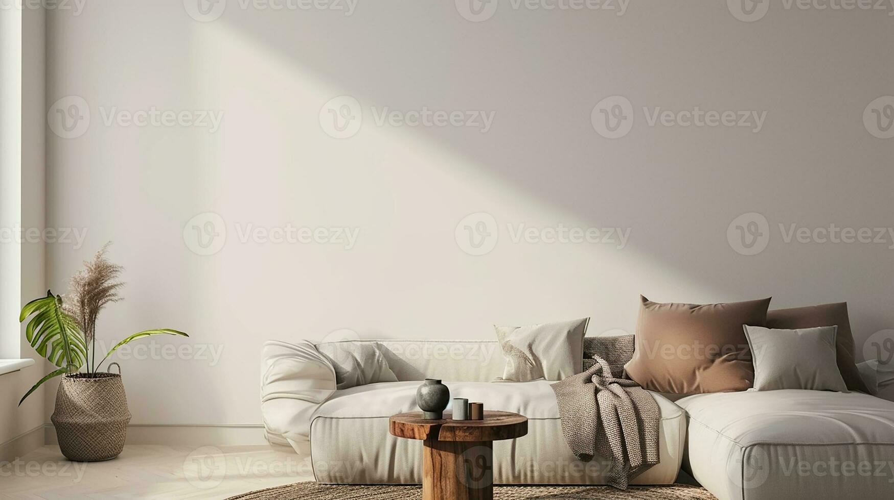 AI generated living room interior design with sofa minimal aesthetic peach 3d rendered photo