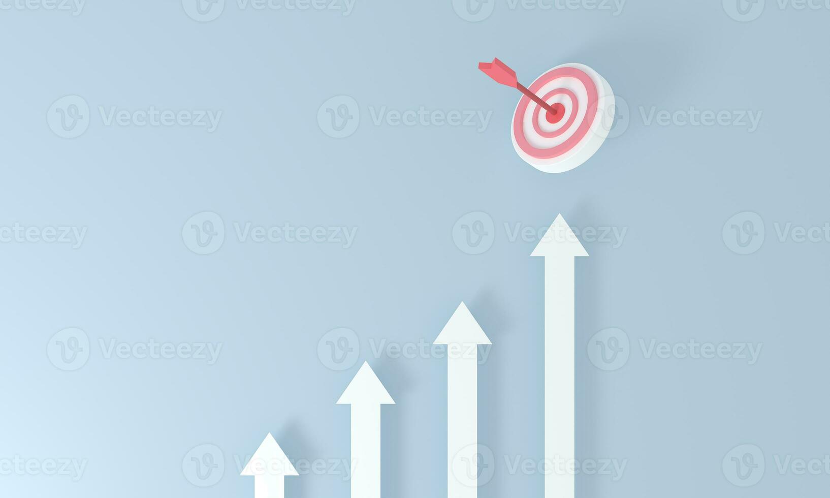 3d rendering of top white rising arrow for target business planning new strategy. growing business target concept idea. Step to Arrow growth success. progress way and forward achievement photo