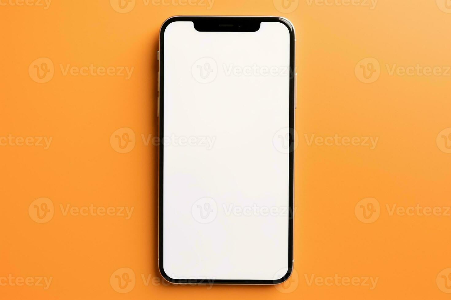 AI generated Mobile Phone isolated mockup with white screen isolated on orange background on high-quality studio shot photo