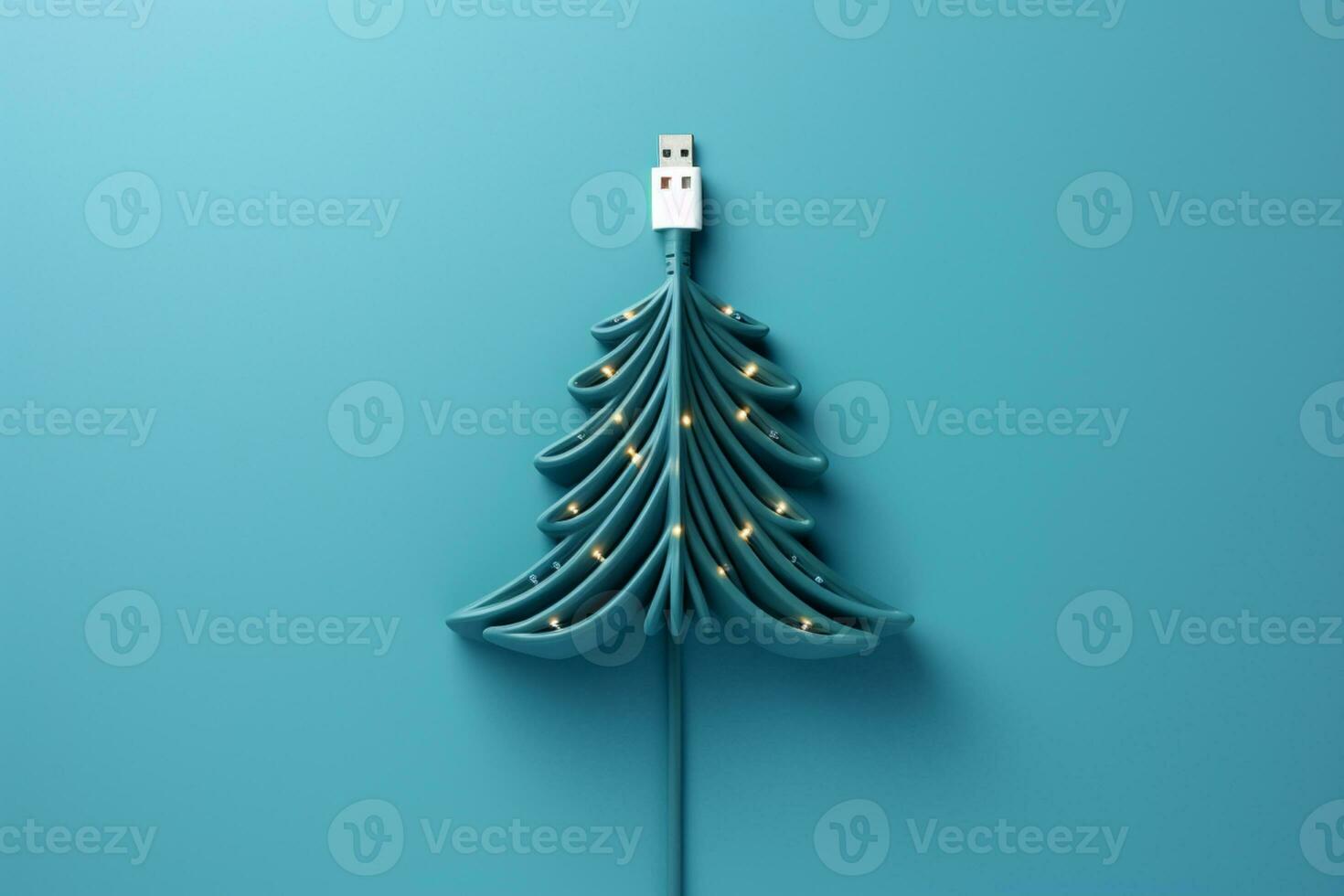 AI generated Christmas tree made up with charger cable Electronics concept background copy space photo