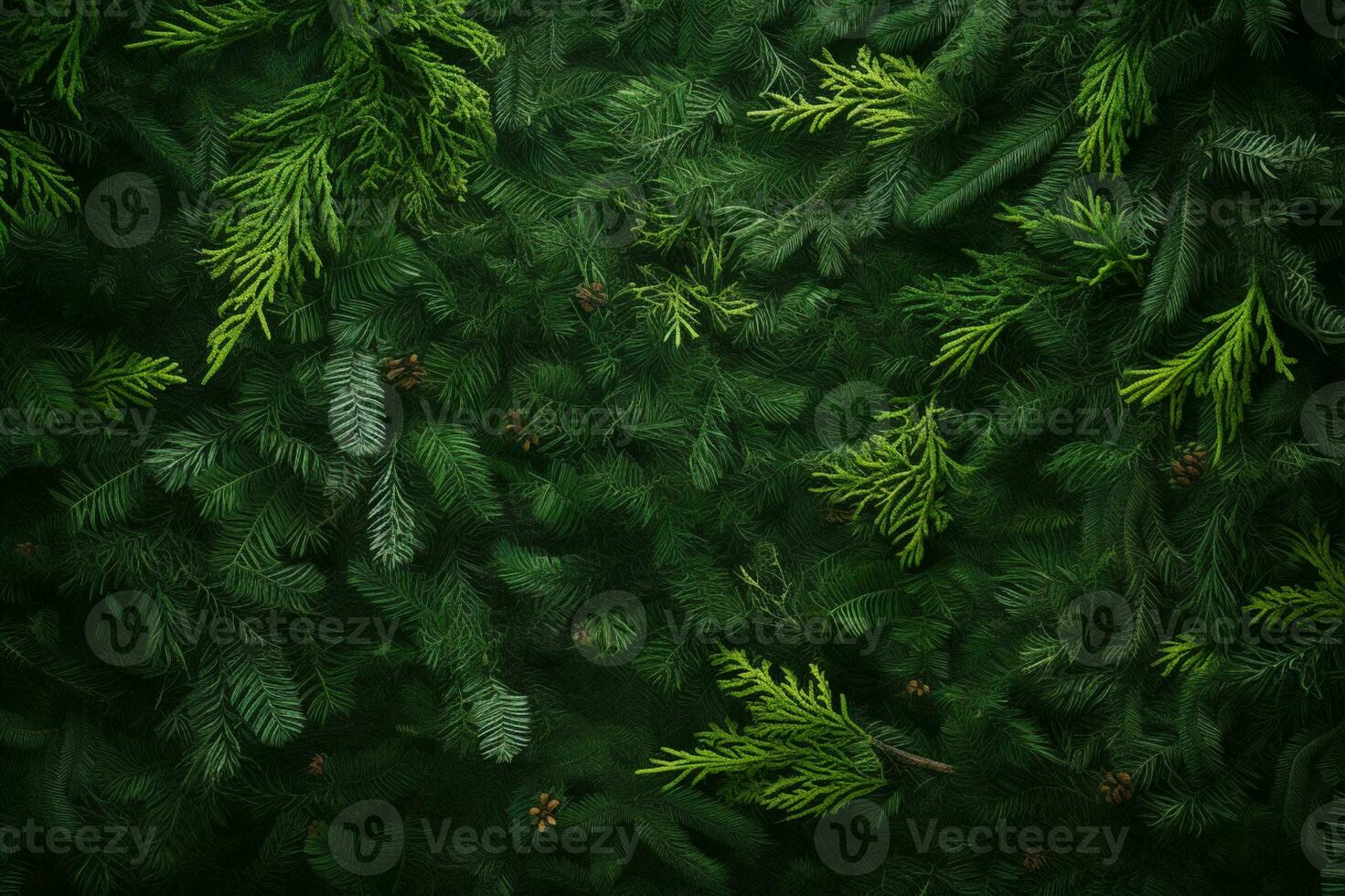 AI generated Christmas composition of fir tree branches on black background photo