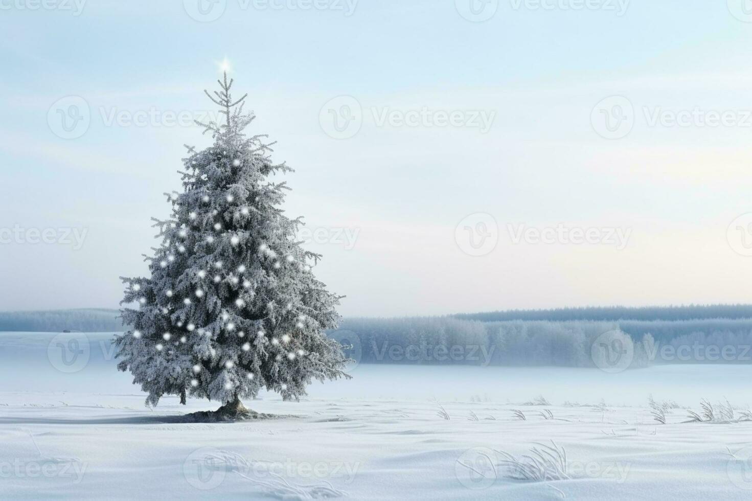AI generated Snow scenery of winter wonderland with shining christmas tree photo