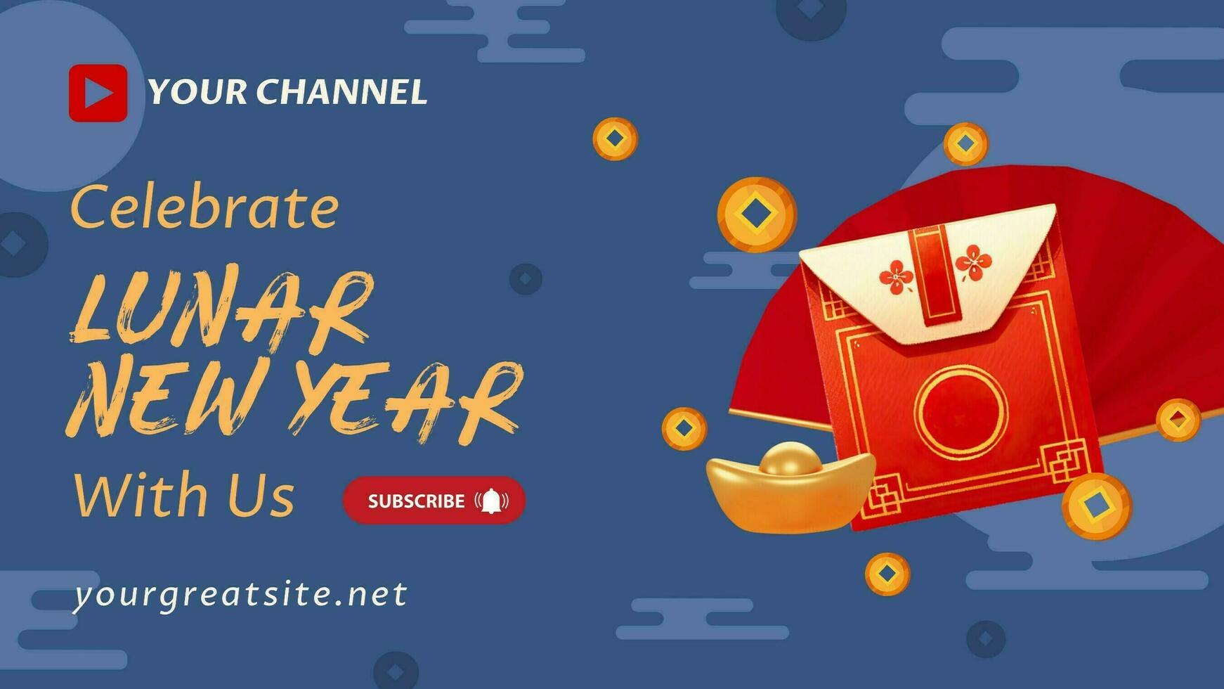 Lunar New Year with Dark Blue Gold Youtube Banner template