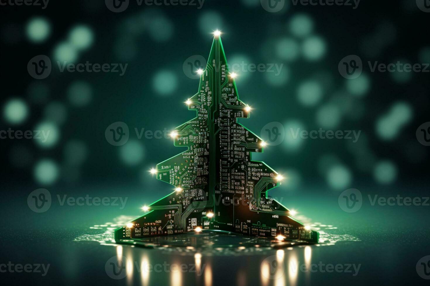 AI generated Christmas tree made with circuit board technology concept photo