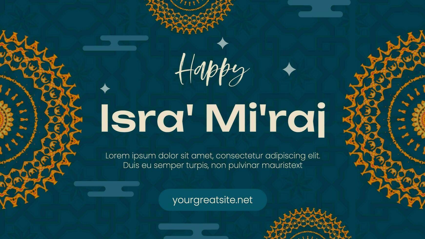 Dark Blue and Orange Isra' Miraj Greeting Twitter Post template