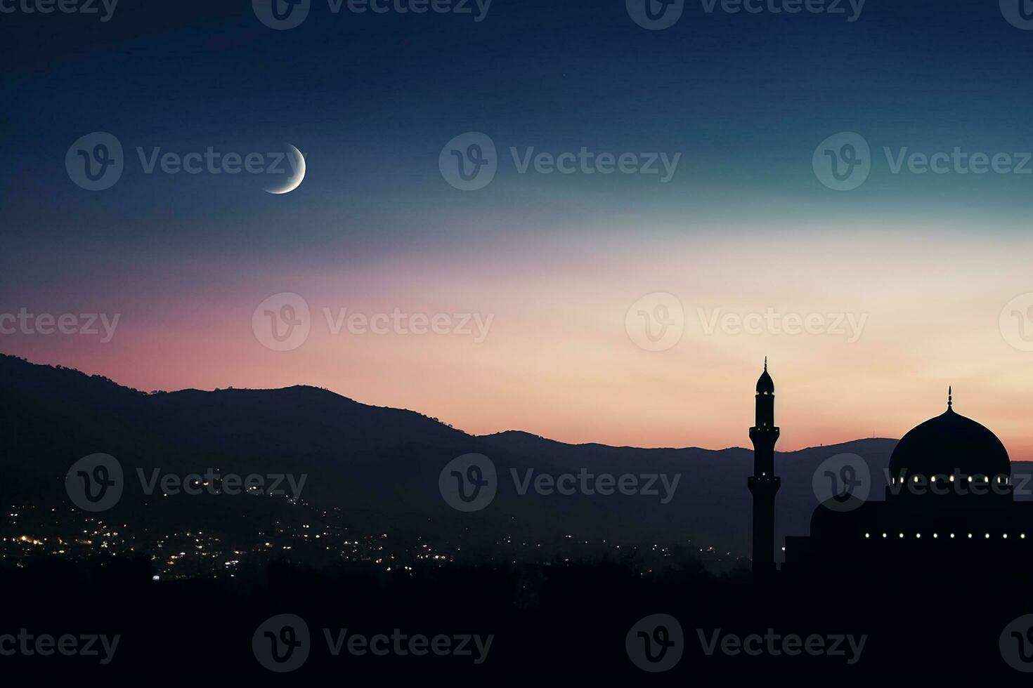 AI generated a mosque in night and moon in background ramadan kareem celebration photo