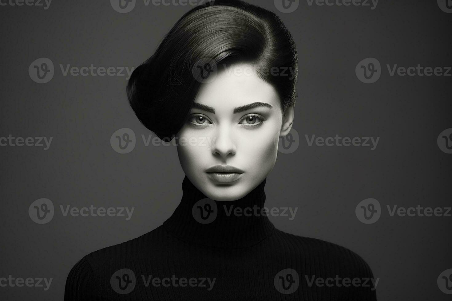 AI generated Black and white photo of sensual glamour portrait of beautiful woman model lady