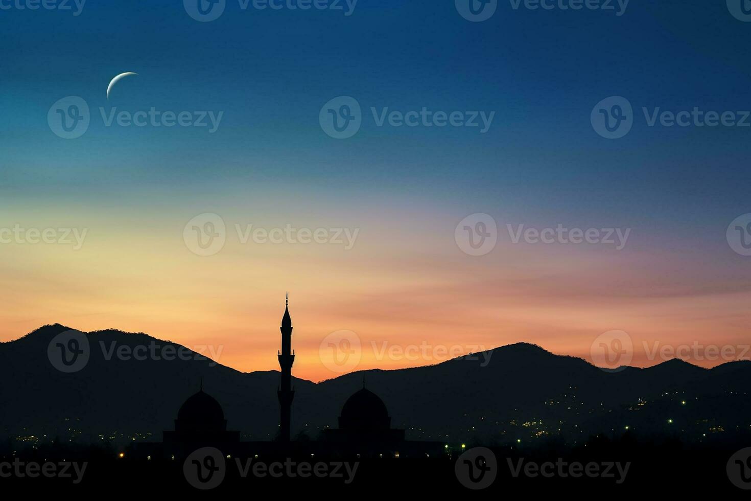 AI generated a mosque in night and moon in background ramadan kareem celebration photo
