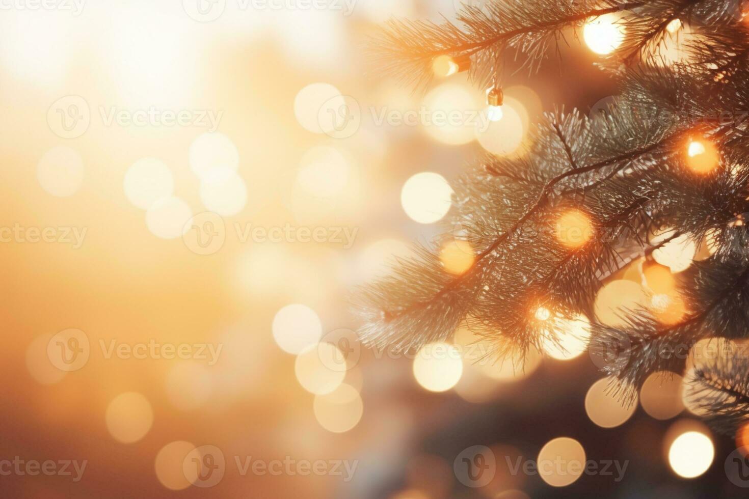 AI generated Snowflakes settling on pine branches under soft winter photo