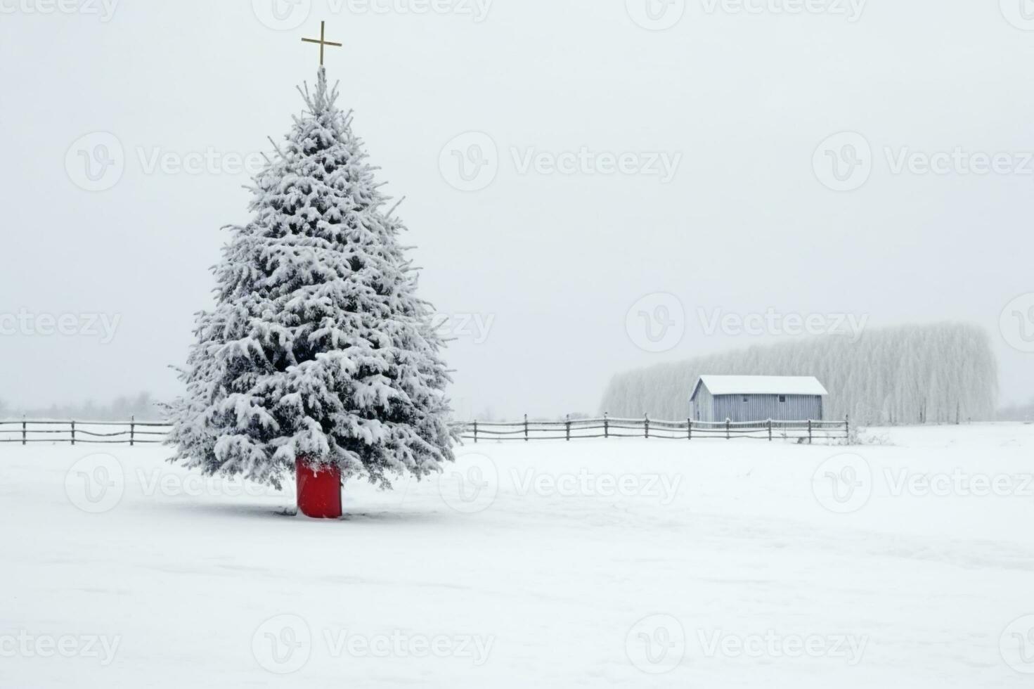 AI generated Christmas tree in snowy park photo