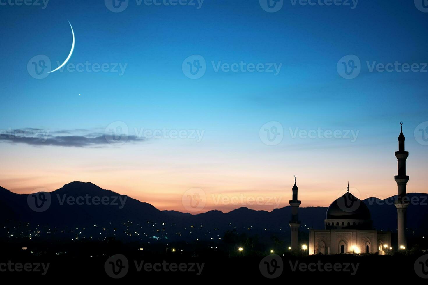 AI generated a mosque in night and moon in background ramadan kareem celebration photo