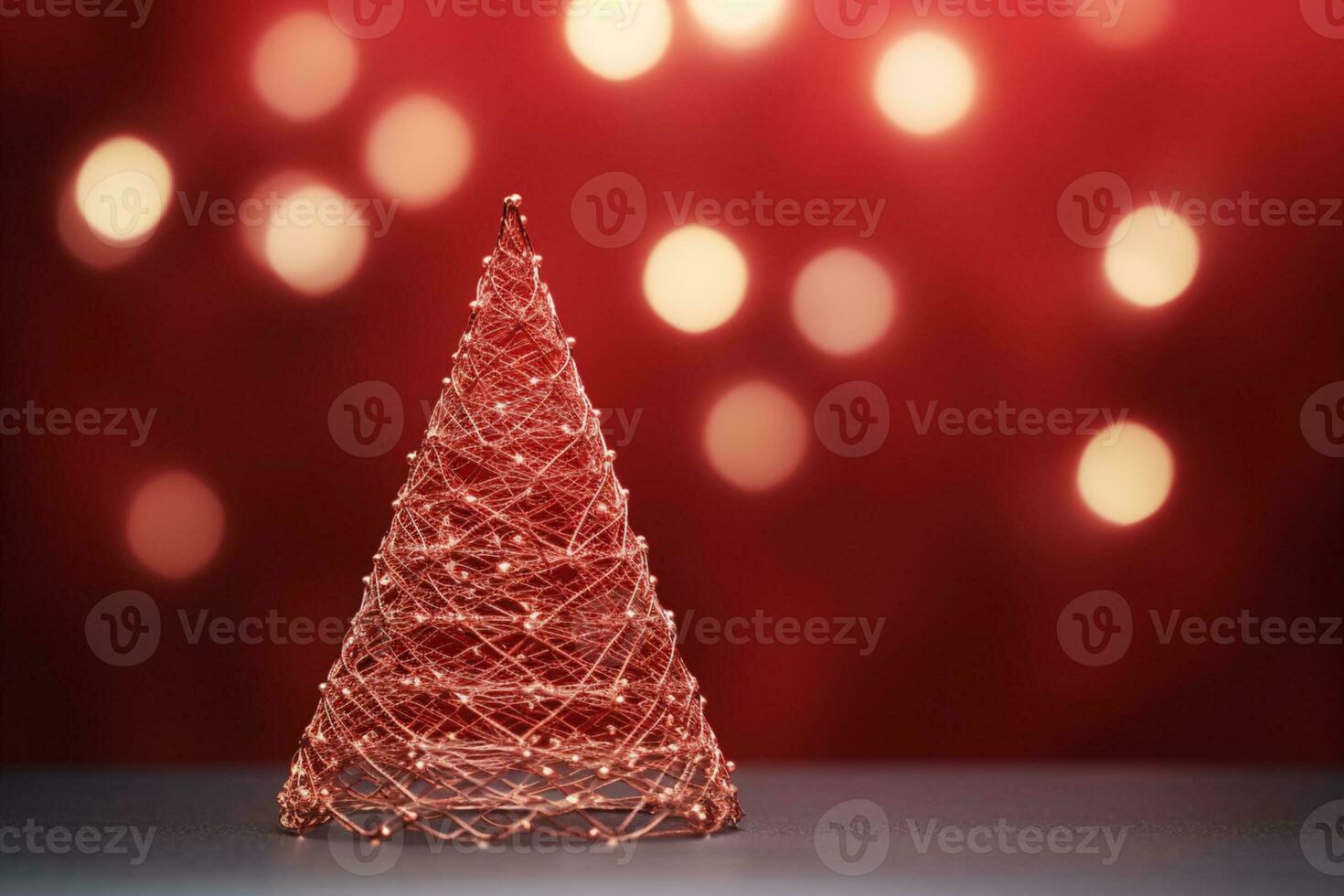 AI generated Red Christmas tree made up with paper clip and wire bokeh blurred background copy space photo