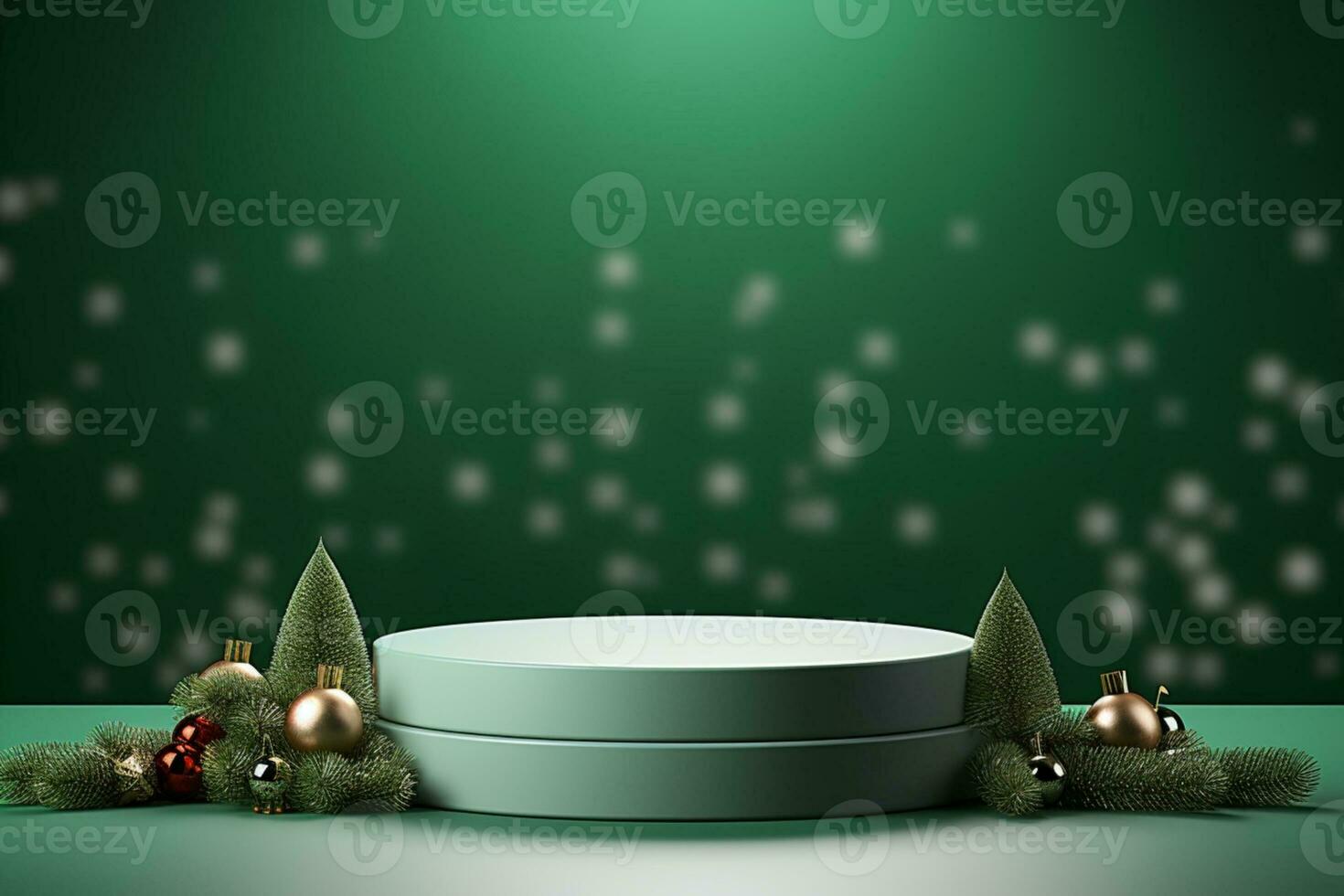 AI generated merry Christmas 3d rendered red Podium display for event photo