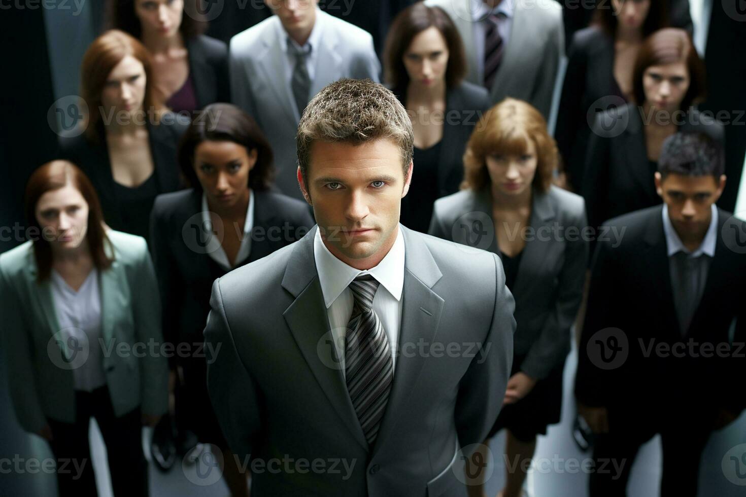 AI generated Portrait of a male businessman in a suit against the backdrop of people photo