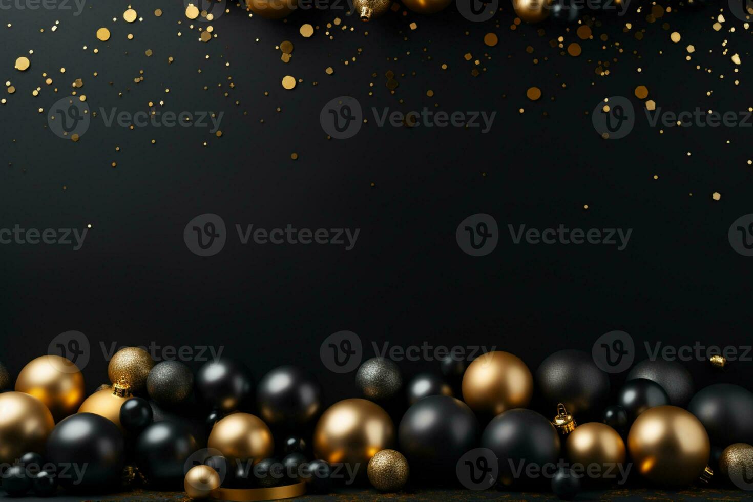 AI generated christmas holidays composition of fir tree branches with baubles and copy space photo