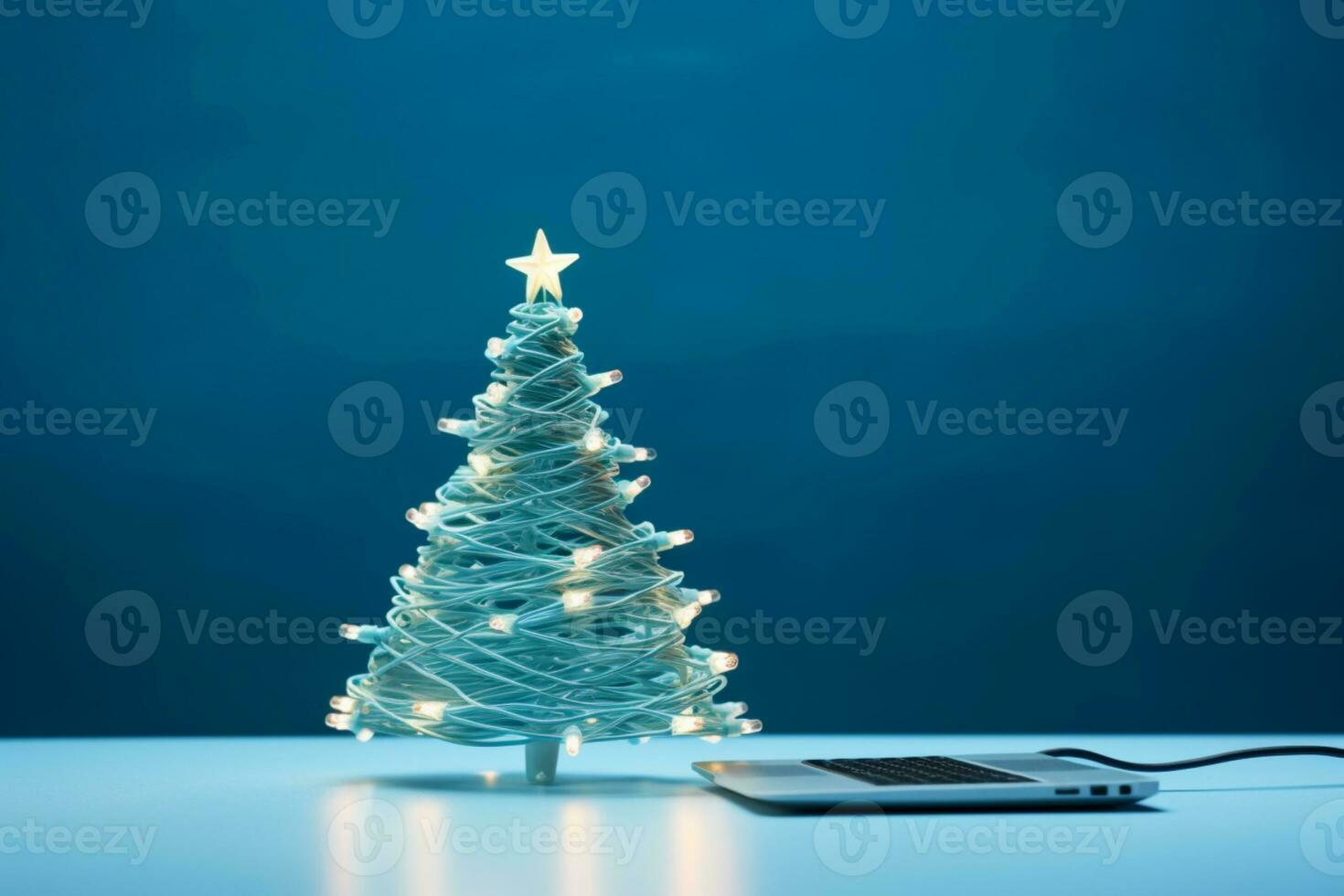 AI generated Christmas tree made up with charger cable Electronics concept background copy space photo